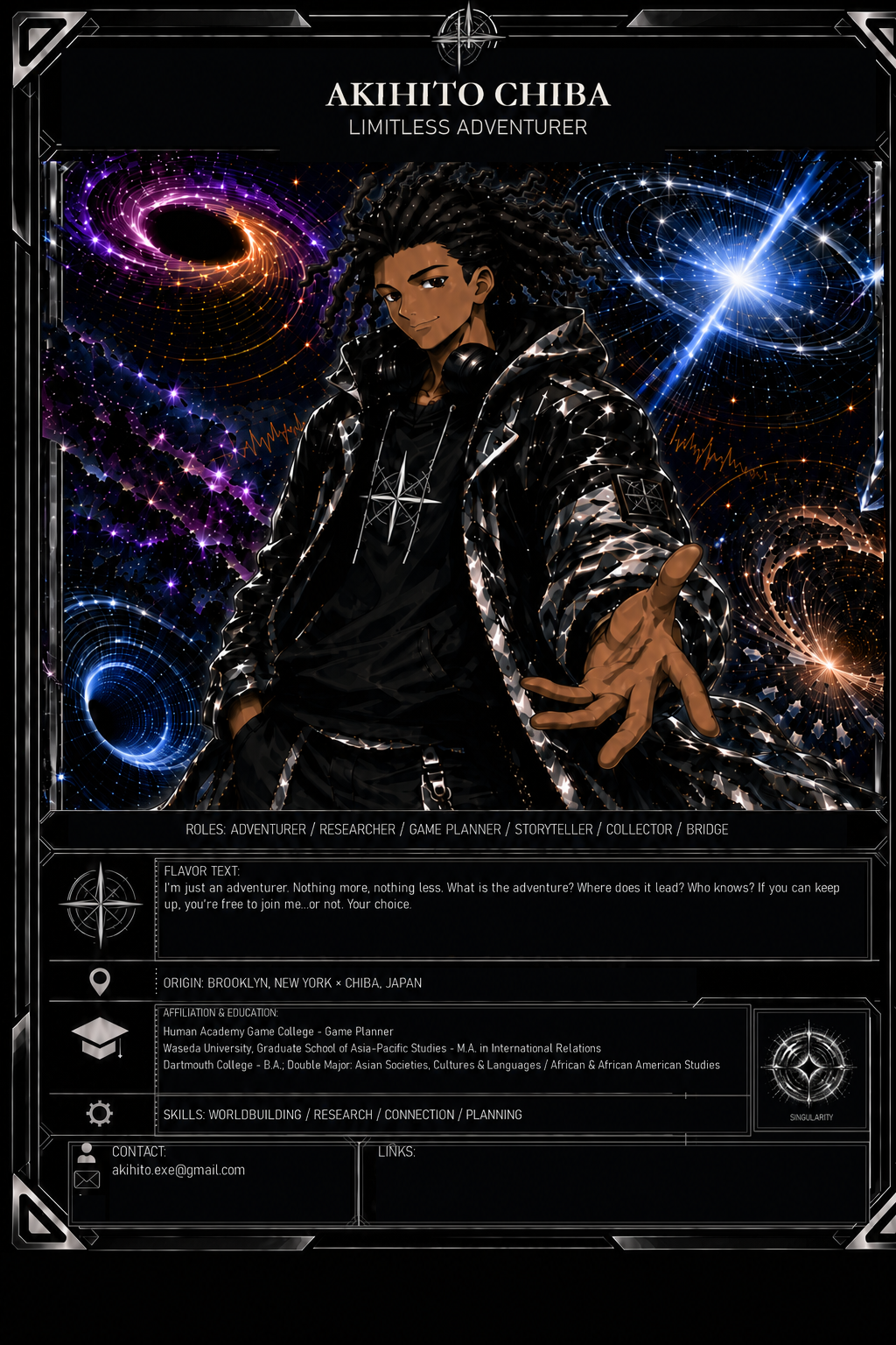 Approved v19 Standard Akihito LEXICON card in English with the silver-and-black Singularity emblem